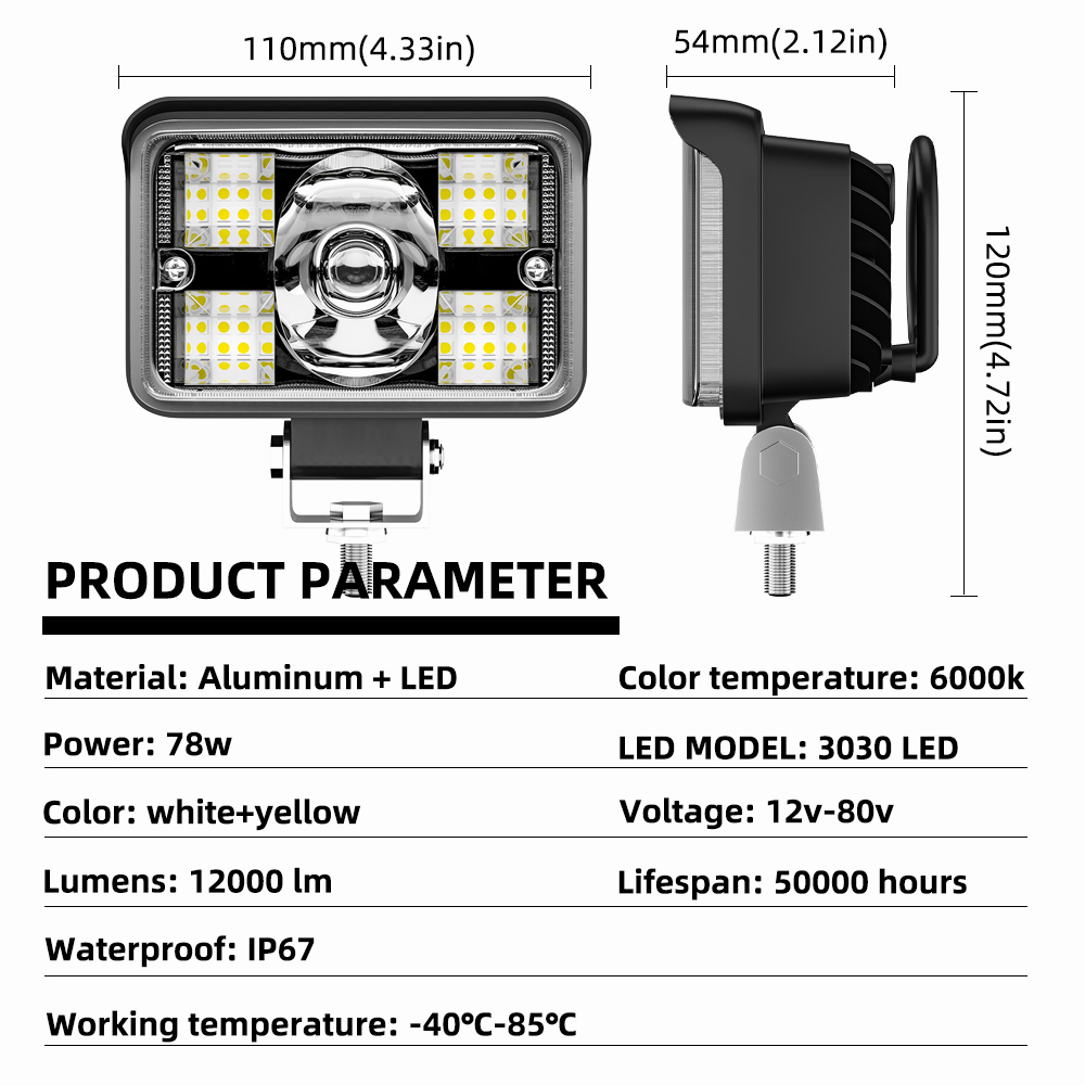 Mô tả Đèn led vuông LYMOYO 78W 12V 24V chống nước gắn xe tải địa hình SUV - 2