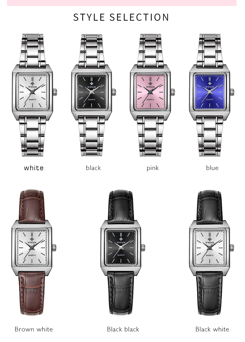 Đồng Hồ Quartz WWOOR Mặt Chữ Nhật Nhỏ Sang Trọng 8850 - Ảnh 3