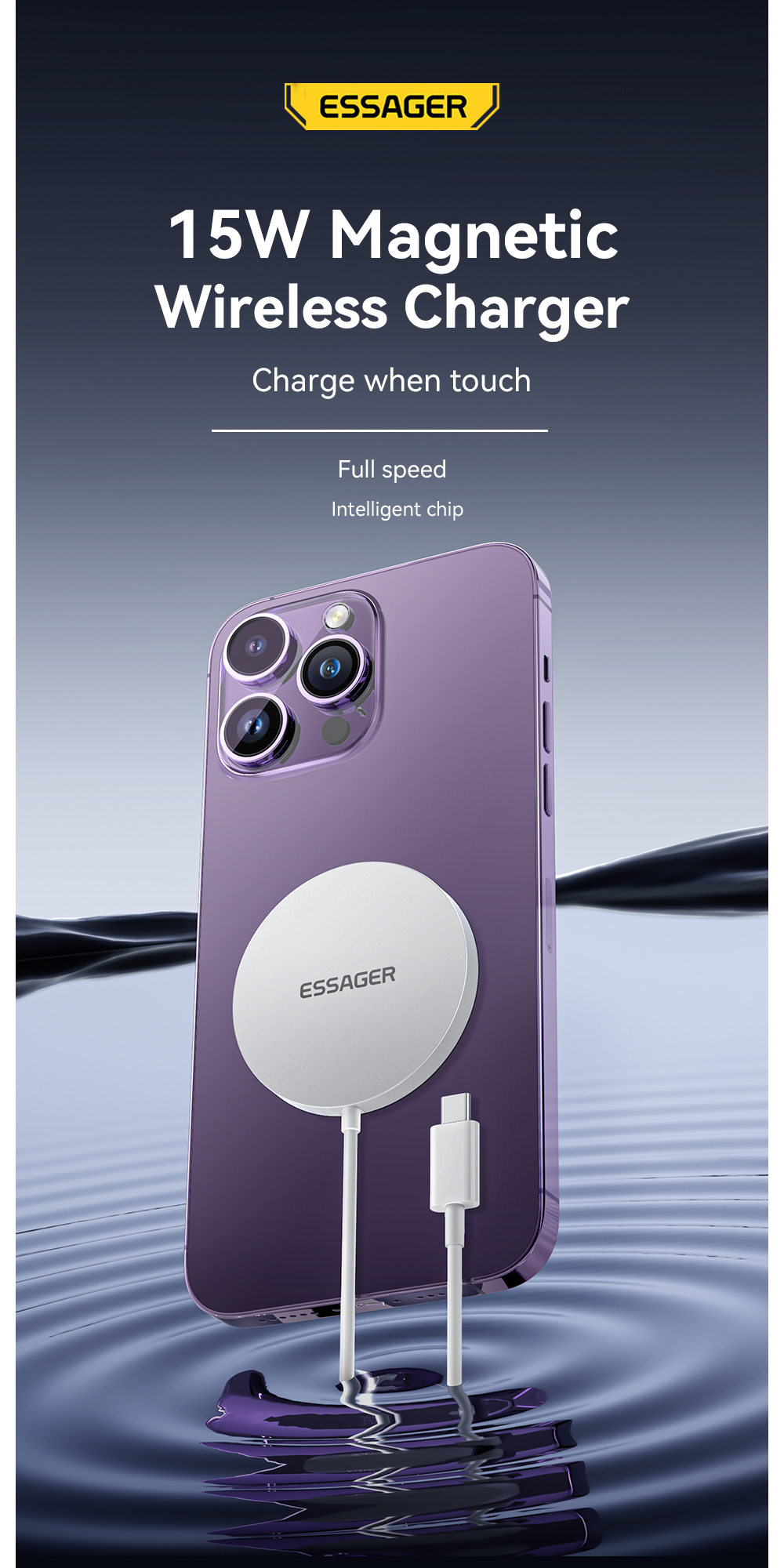Mô tả Bộ sạc nhanh không dây ESSAGER từ tính 15w thích hợp cho điện thoại ios / samsung - 1