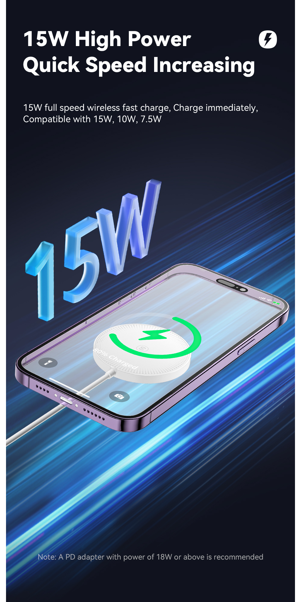Mô tả Bộ sạc nhanh không dây ESSAGER từ tính 15w thích hợp cho điện thoại ios / samsung - 3