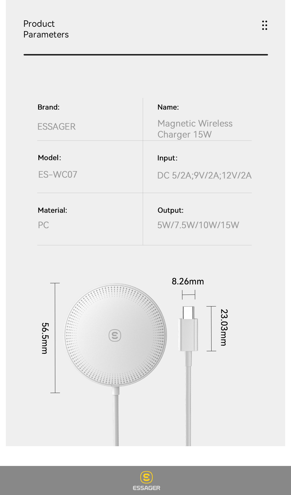 Mô tả Bộ sạc nhanh không dây ESSAGER từ tính 15w thích hợp cho điện thoại ios / samsung - 10