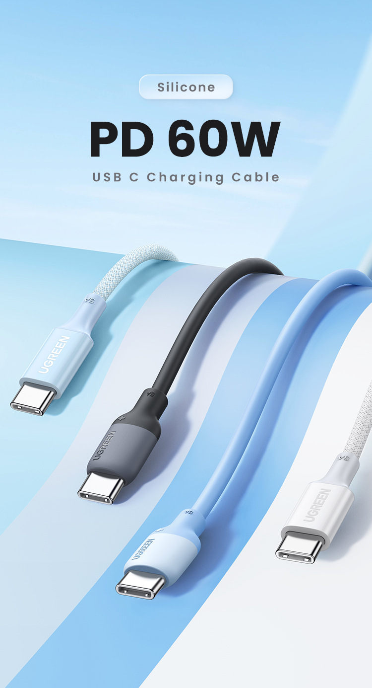 Ugreen 60W USB C sang Type C Cáp sạc nhanh PD cho Macbook Xiaomi Samsung POCO Cáp USB silicon lỏng – ảnh mô tả chi tiết 1