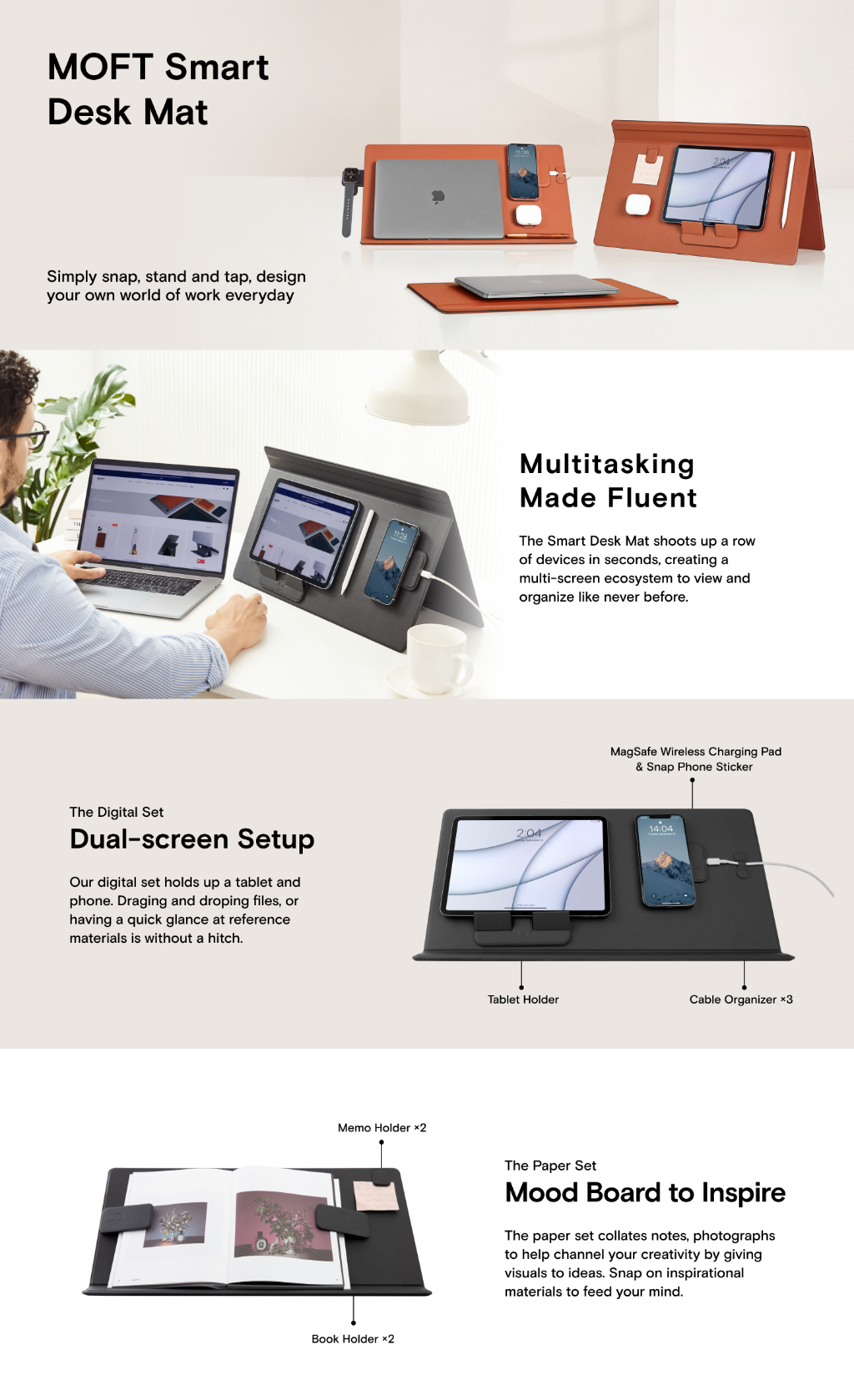 Mô tả MOFT Multi Functional Desk Mat Giá Đỡ Máy Tính Bảng Bằng Da pu Nhiều Góc Chống Nước Đa Năng - 1