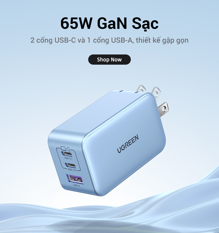 GaN UGREEN Sạc nhanh USB-A USB-C GaN 65W hai cổng thích hợp cho iPhone 18 Pro Max iPhone 17 Pro Max iPhone 16 Pro Max iPhone X 12 13 14 15Pro Max/ Samsung S22 S23/ Xiaomi 13 – ảnh mô tả chi tiết 1