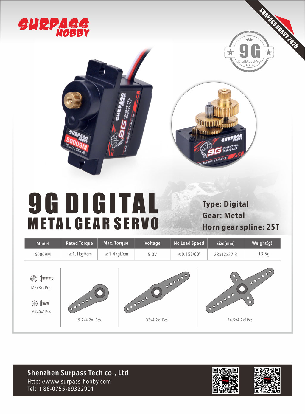 Servos Numériques Métal SurpassHobby - 9G, 17G, 25G Pour Modèles RC (6KG à 20KG)
