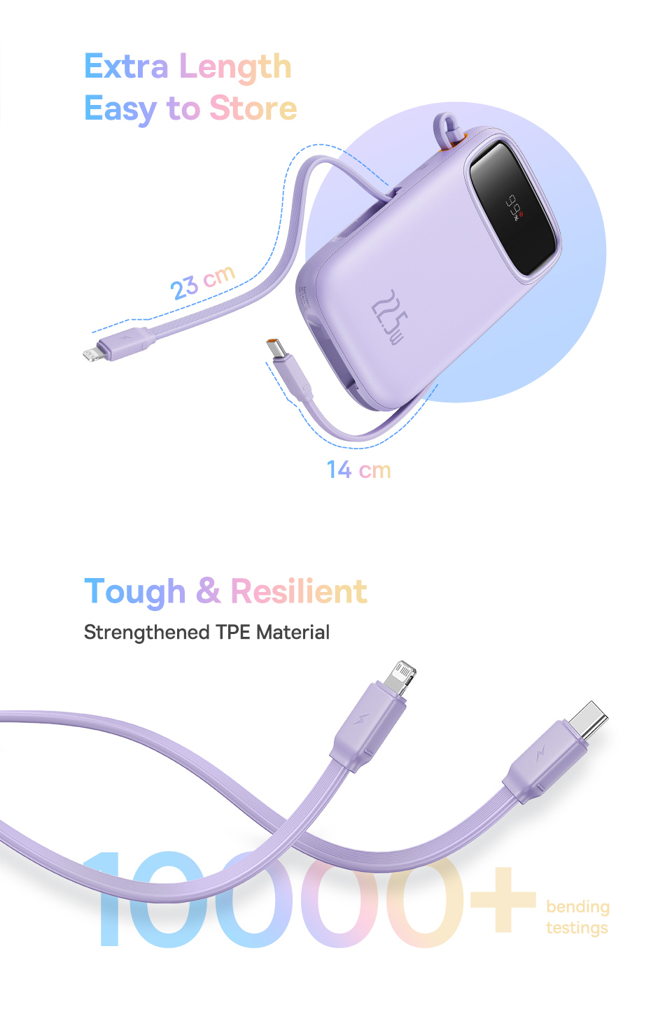 Mô tả Sạc Dự Phòng Hai Đầu Dây Baseus 20000mAh PD 22.5W TypeC &IP 2 Cổng Tiện Dụng Cho iP 15 14 13 Samsung Điện Thoại - 7
