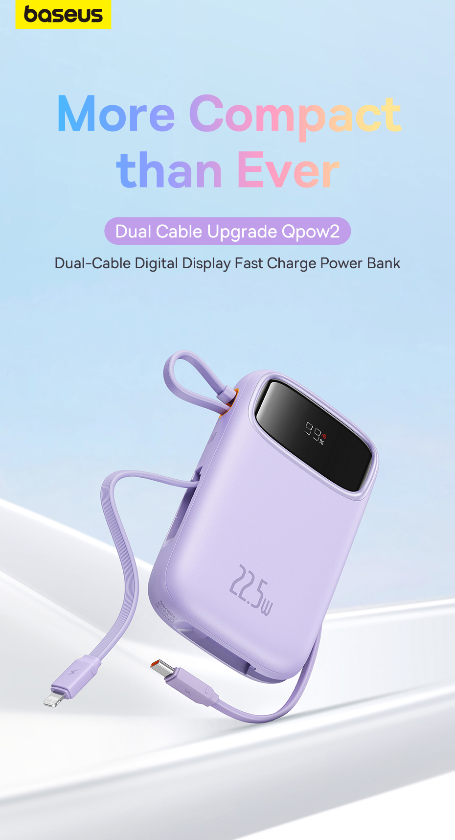 Mô tả Sạc Dự Phòng Hai Đầu Dây Baseus 20000mAh PD 22.5W TypeC &IP 2 Cổng Tiện Dụng Cho iP 15 14 13 Samsung Điện Thoại - 1