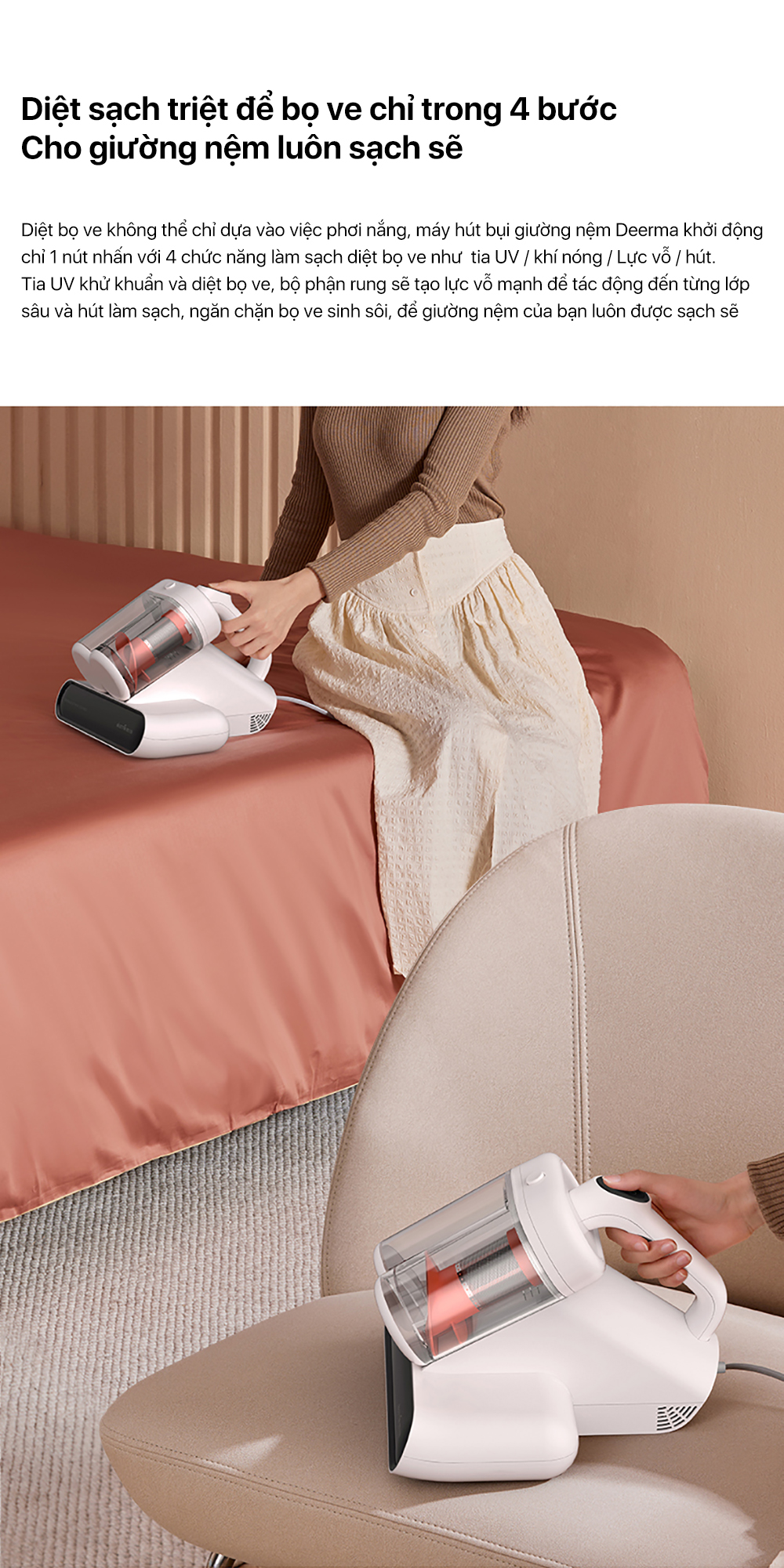 Mô tả Máy hút bụi giường nệm Deerma CM980 lực hút 13000Pa sấy khô bằng khí nóng, kèm tia UV khử khuẩn - Bảo hành 12 tháng - 6