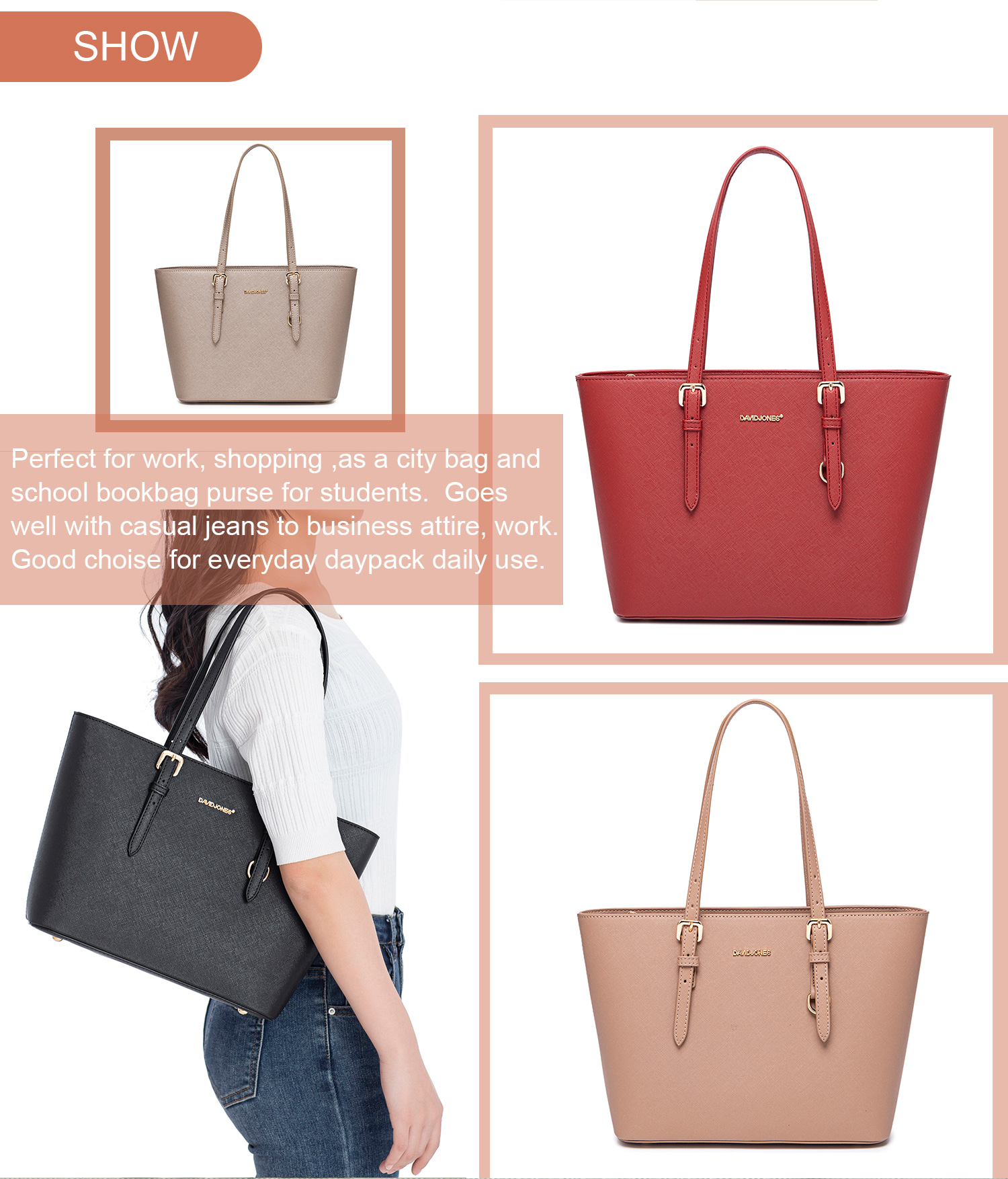 Mô tả Túi xách DAVID JONES da pu cỡ vừa thời trang cho nữ - 6