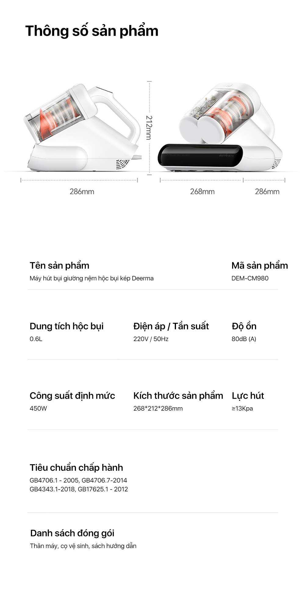 Mô tả Máy hút bụi giường nệm Deerma CM980 lực hút 13000Pa sấy khô bằng khí nóng, kèm tia UV khử khuẩn - Bảo hành 12 tháng - 11