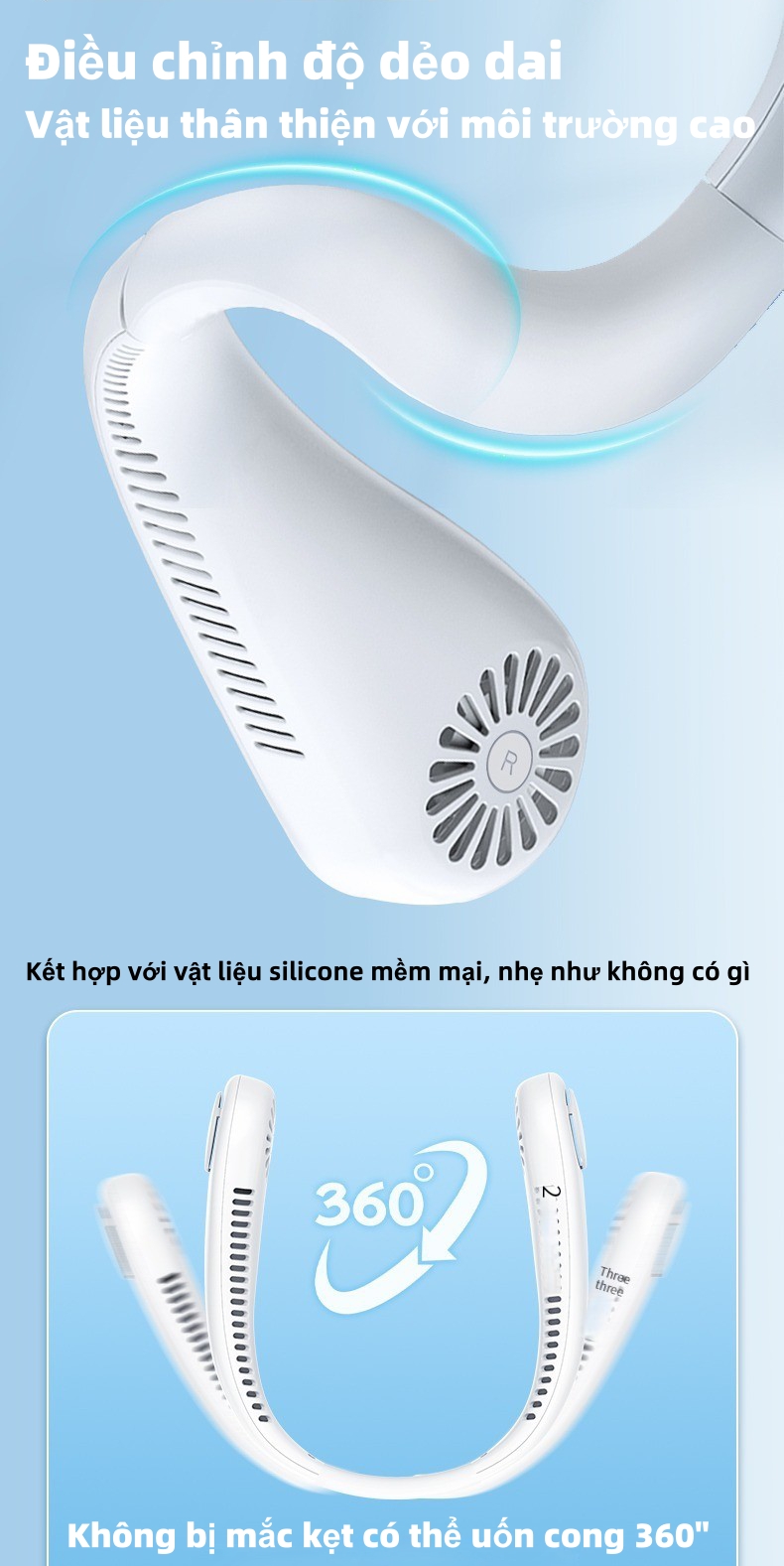 Mô tả Quạt đeo cổ không cánh EVEBOT có thể điều chỉnh ba tốc độ với bộ sạc USB tiện lợi và chất lượng cao - 6