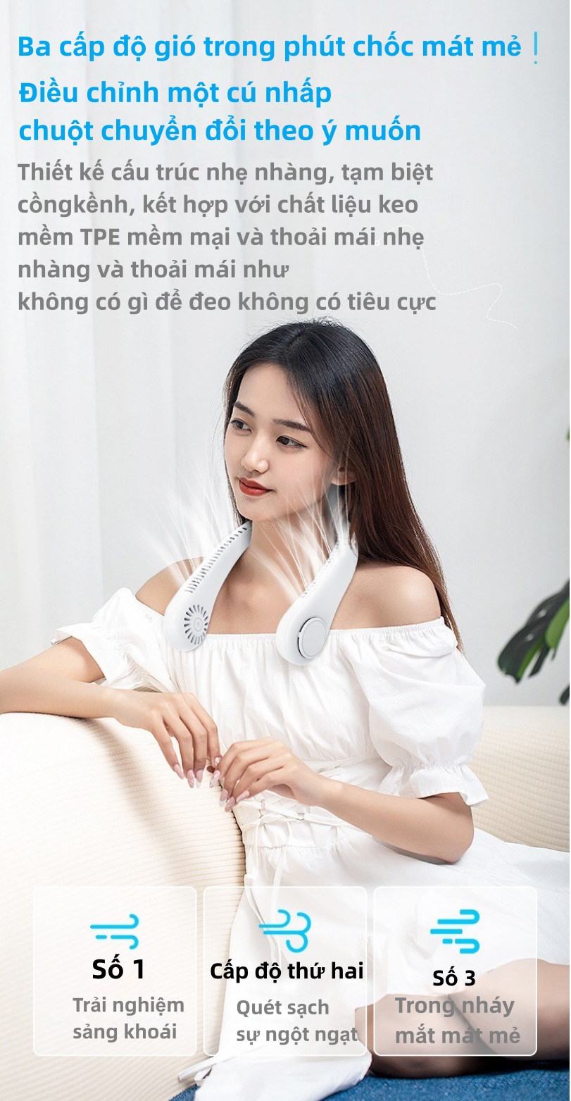 Mô tả Quạt đeo cổ không cánh EVEBOT có thể điều chỉnh ba tốc độ với bộ sạc USB tiện lợi và chất lượng cao - 11