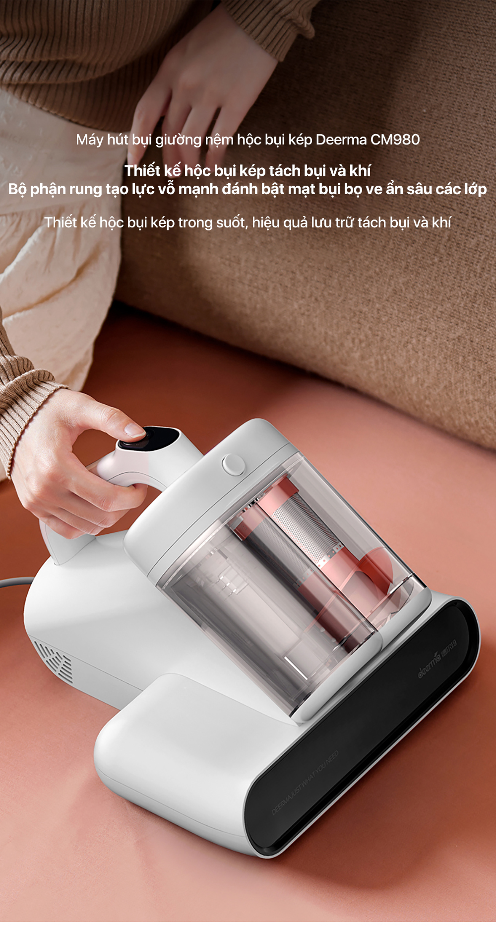 Mô tả Máy hút bụi giường nệm Deerma CM980 lực hút 13000Pa sấy khô bằng khí nóng, kèm tia UV khử khuẩn - Bảo hành 12 tháng - 1