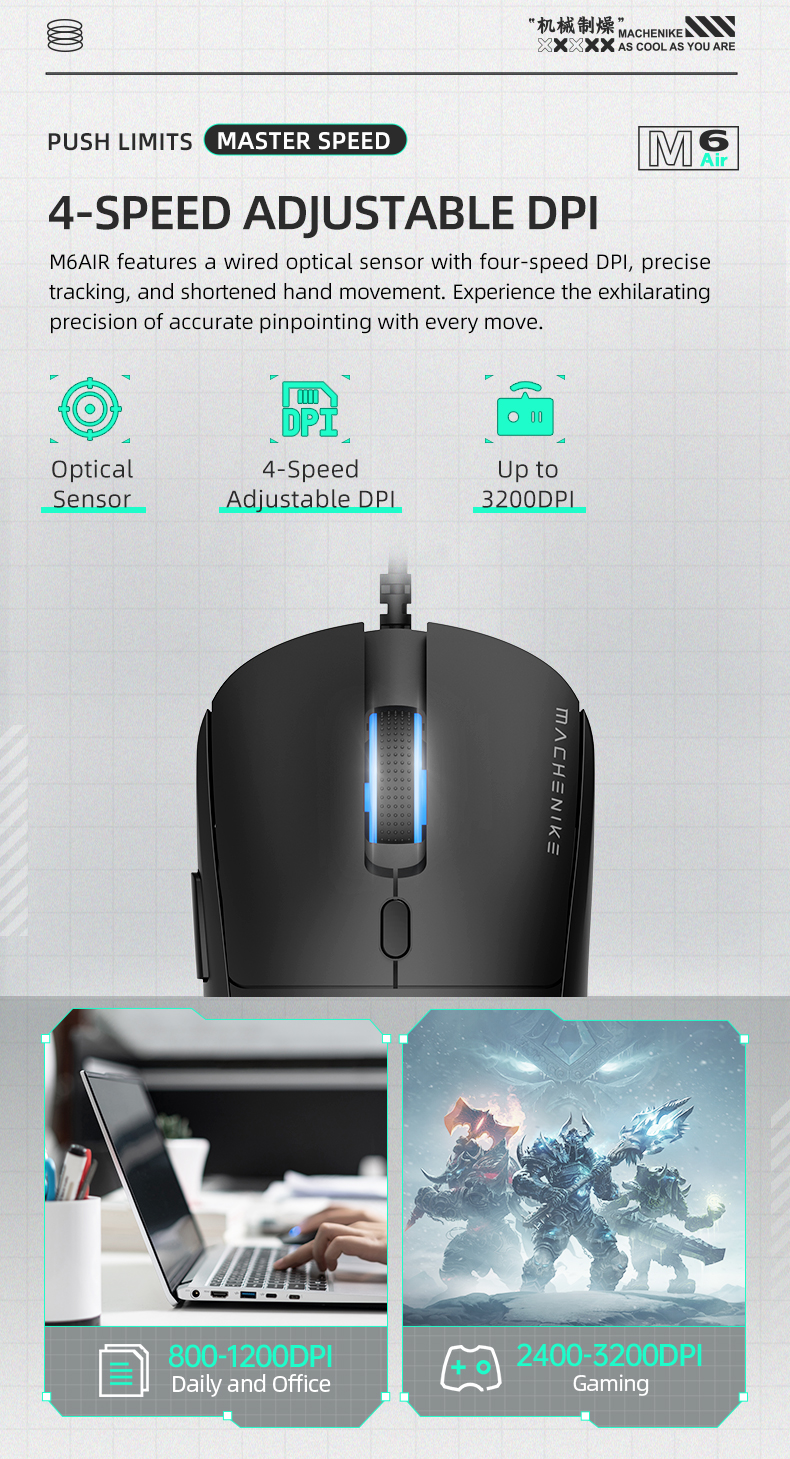 Chuột Quang Gaming M6 Air 500Hz 6 NúT BấM Cho Laptop / PC | Shopee Việt Nam