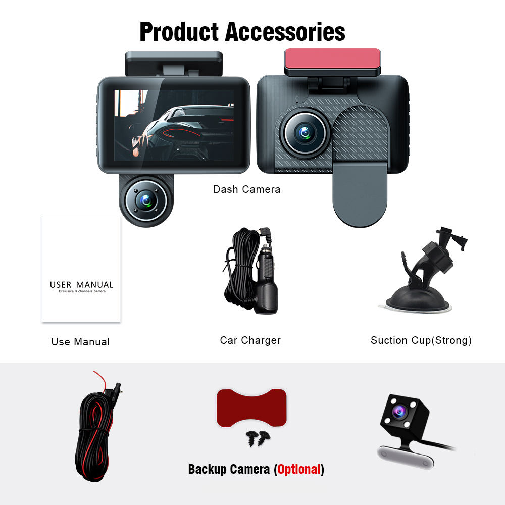 Mô tả Camera Hành Trình DVR 4.0 Inch 3 Lens HD 1080P Góc Rộng 360 Độ Cho Xe Hơi - 10