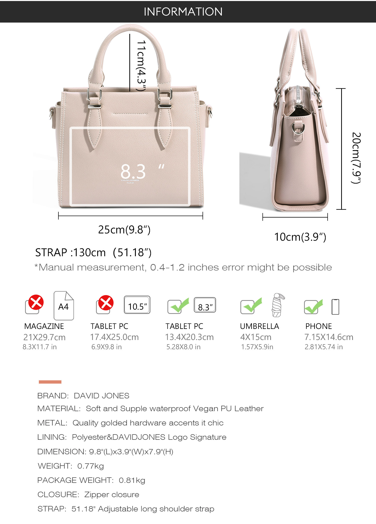 Mô tả Túi đeo chéo DAVID JONES mini thời trang xuân hè 2023 cho nữ - 4