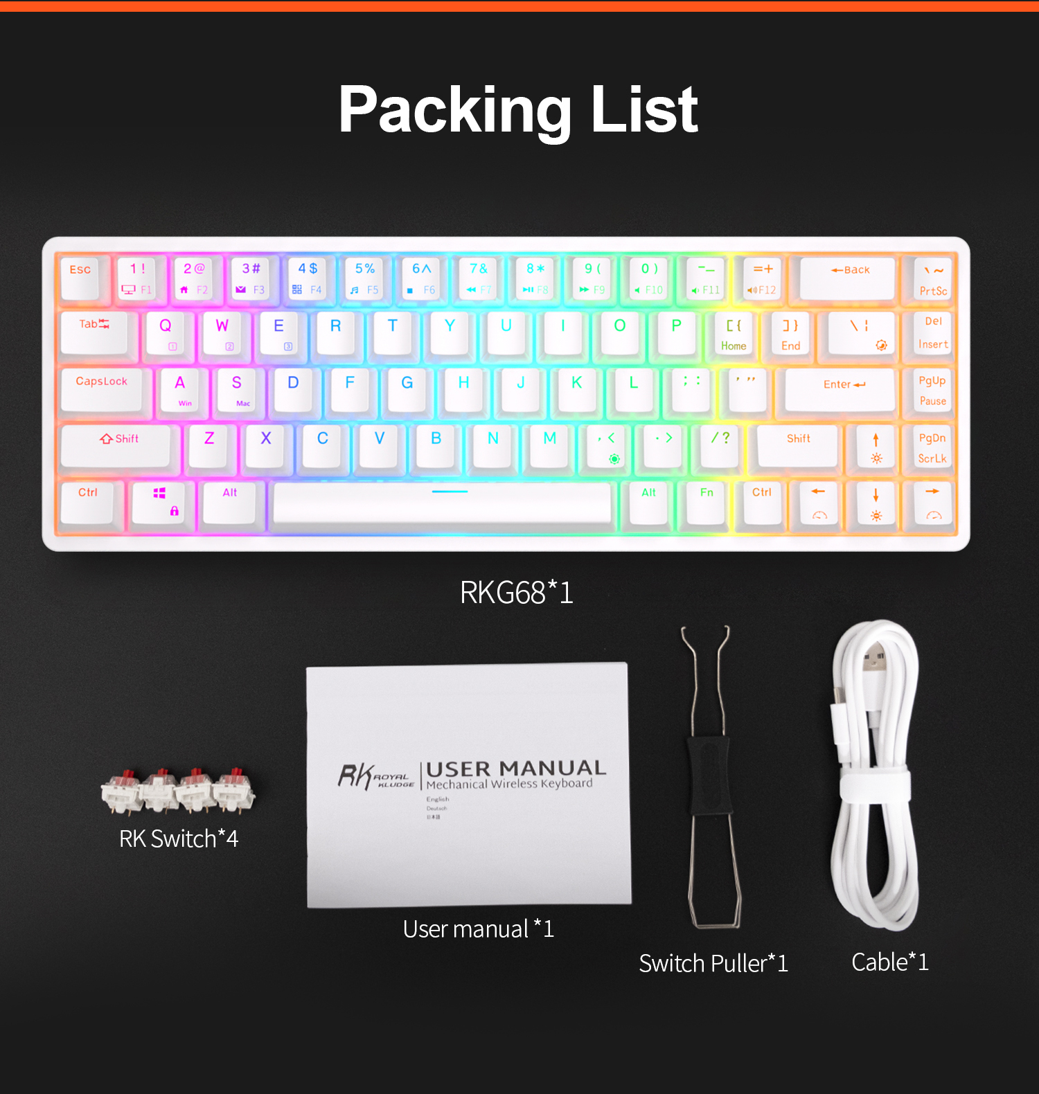 Bàn phím không dây Mini cơ khí RK ROYAL KLUDGE RK837 / G68 Hotswap 3 ...