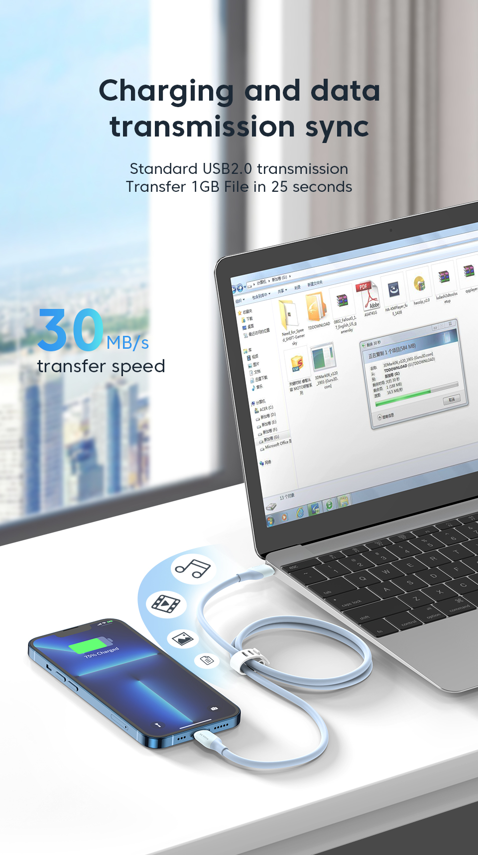 Mô tả Dây cáp sạc nhanh KUULAA loại C 30W 20W 18W 14 pro max 13 12 11 X Xs Xr 8 thích hợp cho iPad - 7