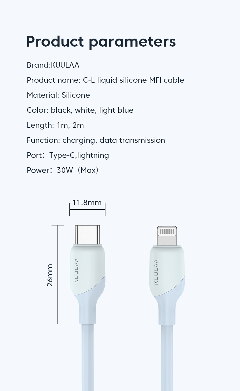 Mô tả Dây cáp sạc nhanh KUULAA loại C 30W 20W 18W 14 pro max 13 12 11 X Xs Xr 8 thích hợp cho iPad - 11