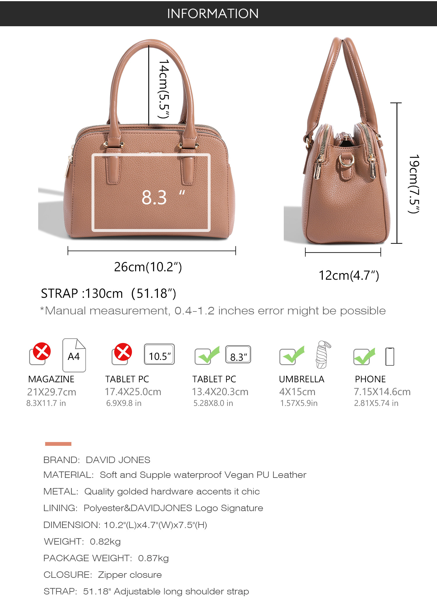 Mô tả Túi xách DAVID JONES da pu đeo chéo thời trang paris cho nữ - 4
