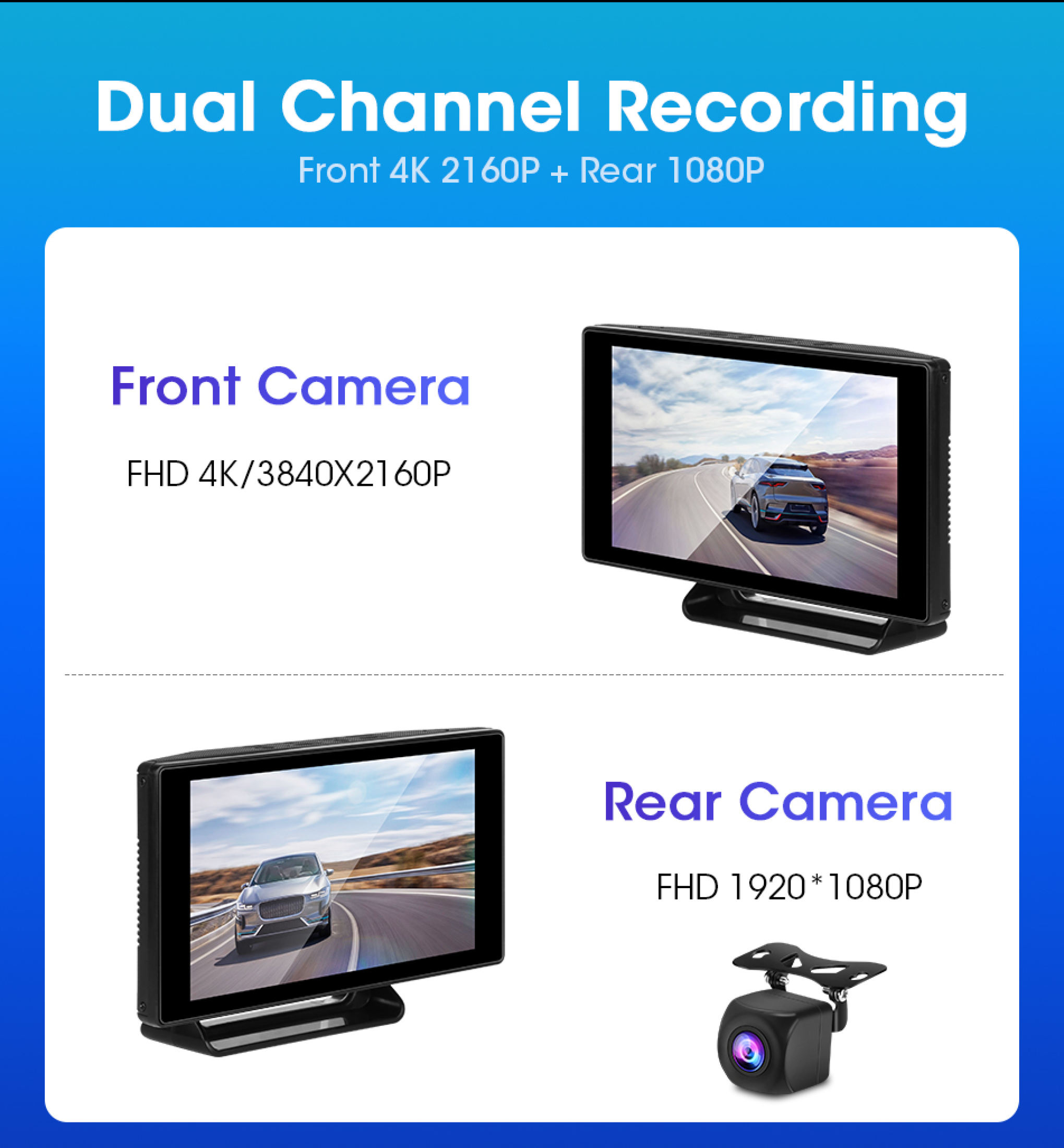 Mô tả Elkeva 5 inch 4K + 1080P Ghi Video trên ô tô Carplay & Android Kết nối không dây tự động Bảng điều hướng GPS DVR AI Voice Bluetooth AUX - 4