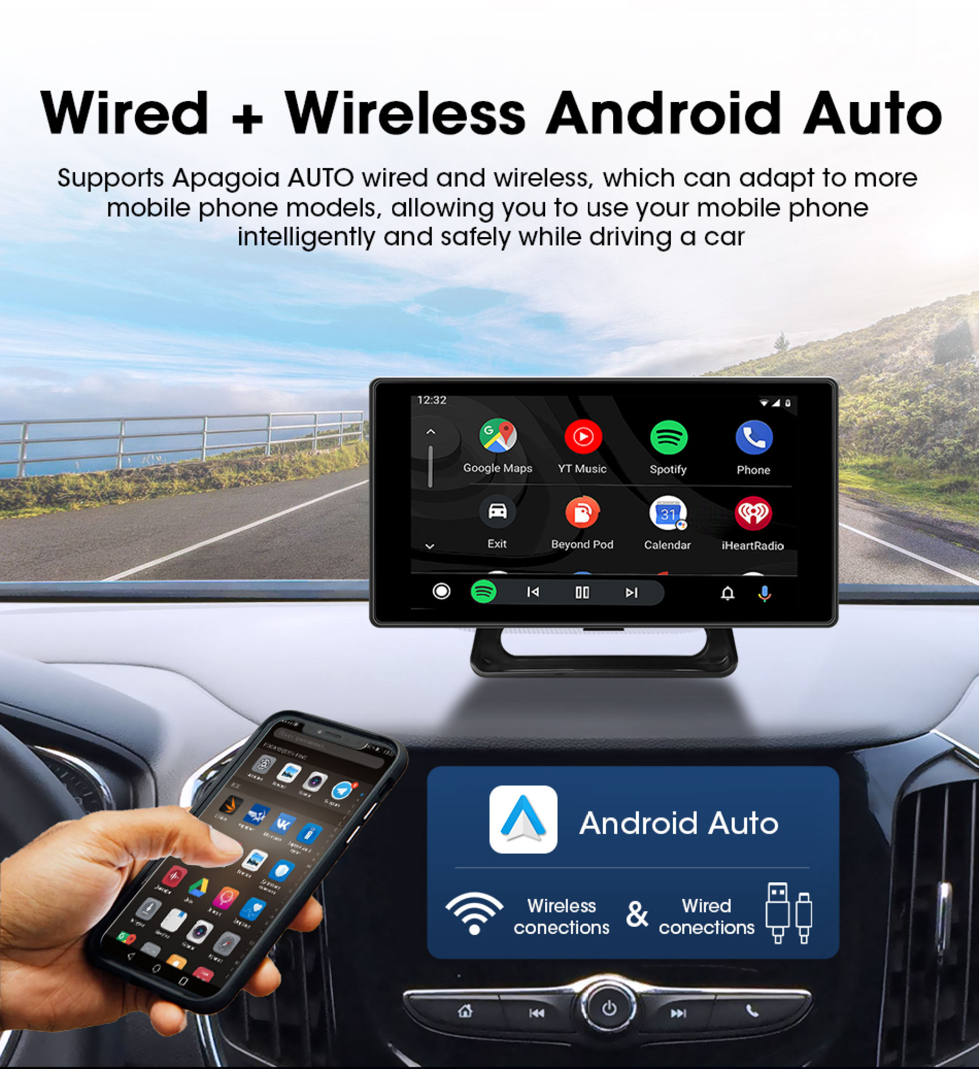 Mô tả Elkeva 5 inch 4K + 1080P Ghi Video trên ô tô Carplay & Android Kết nối không dây tự động Bảng điều hướng GPS DVR AI Voice Bluetooth AUX - 8