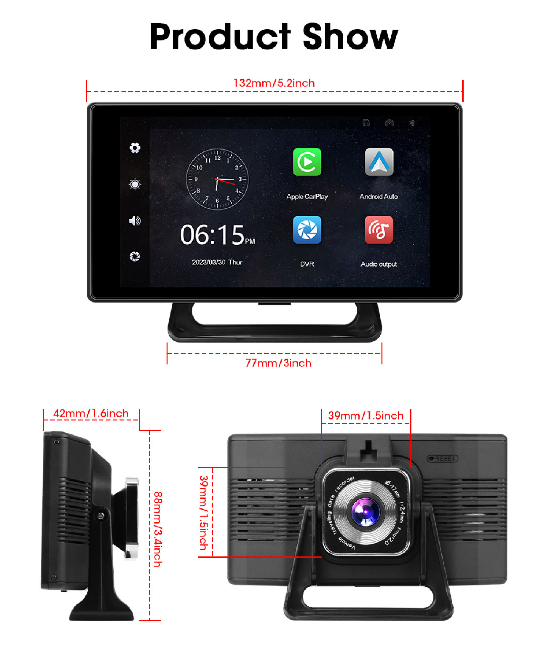 Mô tả Elkeva 5 inch 4K + 1080P Ghi Video trên ô tô Carplay & Android Kết nối không dây tự động Bảng điều hướng GPS DVR AI Voice Bluetooth AUX - 11