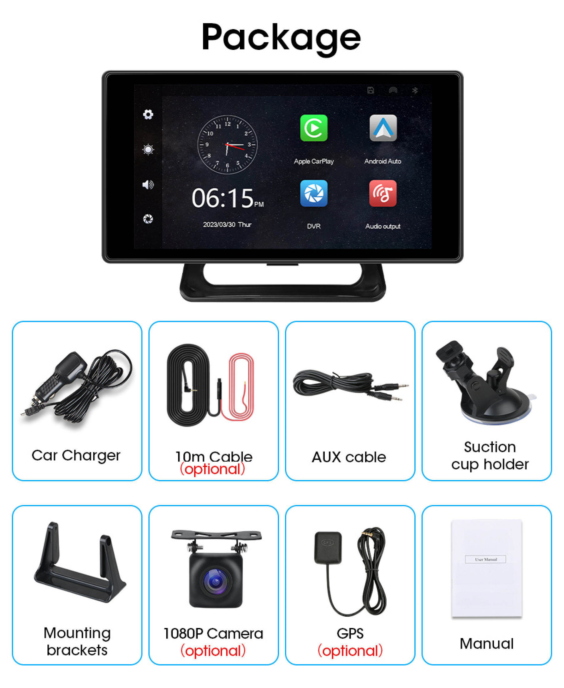 Mô tả Elkeva 5 inch 4K + 1080P Ghi Video trên ô tô Carplay & Android Kết nối không dây tự động Bảng điều hướng GPS DVR AI Voice Bluetooth AUX - 12