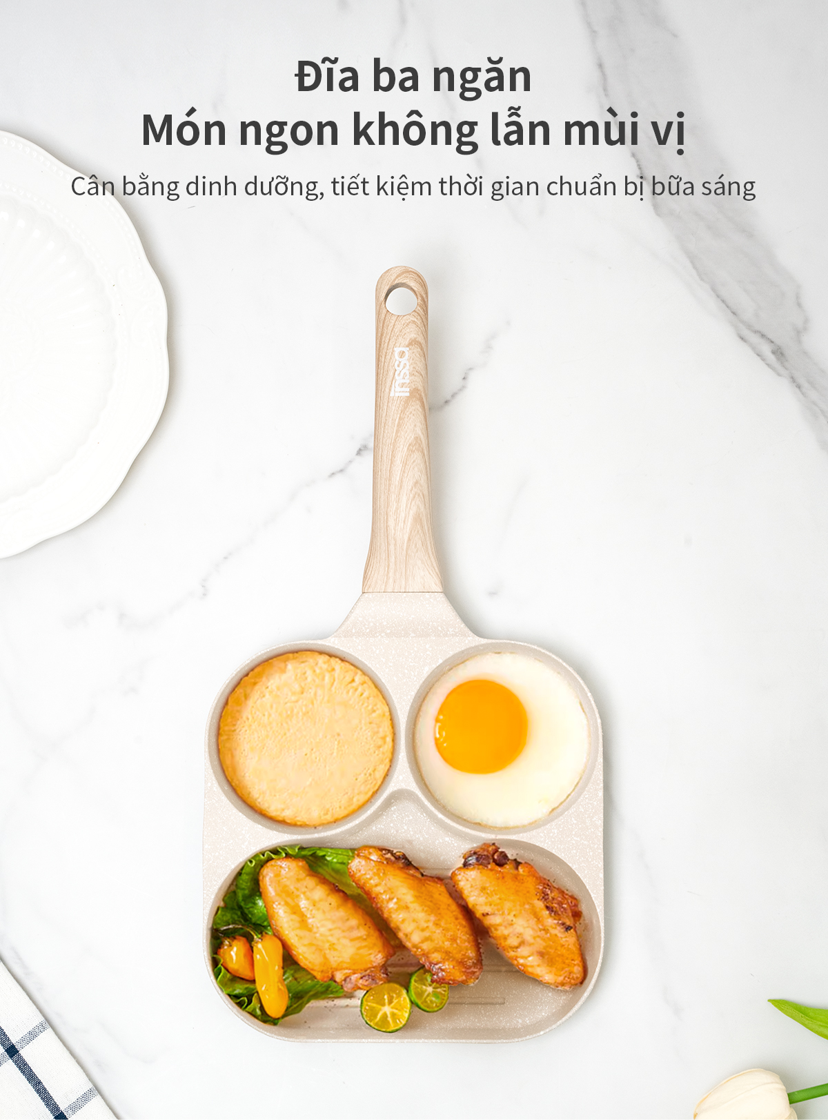 INSSA [BH 1 Năm] Chảo ăn sáng 3 trong 1 Chảo rán đa năng Chảo chống ...