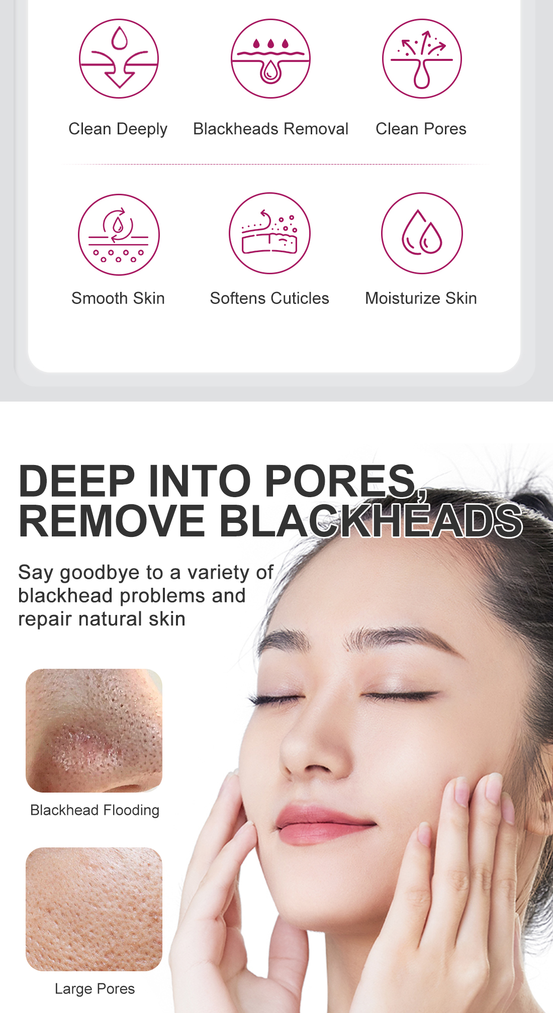 Mô tả Set sản phẩm lột mụn đầu đen RtopR gồm serum + 50 giấy lột mụn cho mũi 10ml RtopR Mango Blackhead Remover Mask Deep Cleans Pores 10ml+50pcs paper - 2