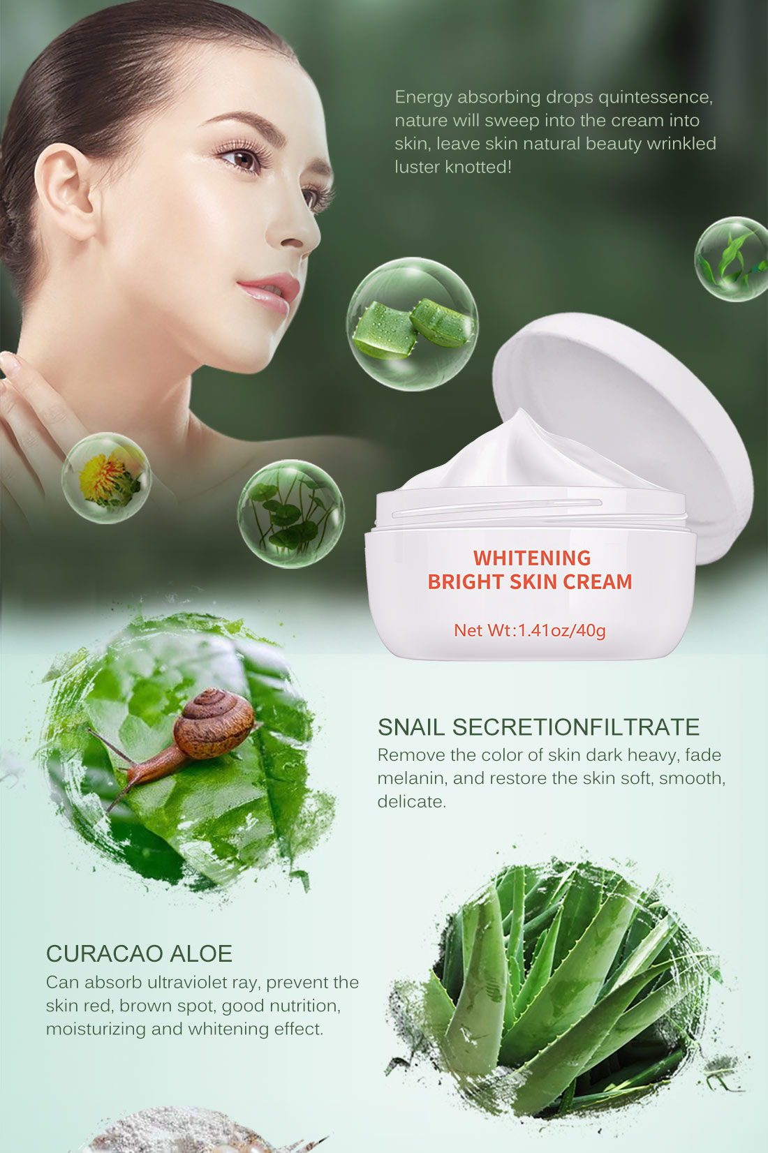 Mô tả MeiYanQiong Kem sáng da Xóa Nám Làm Trắng Ẩm Làm mờ nếp nhăn Phục Hồi Mờ Thâm Sạm Nám 40g - 5