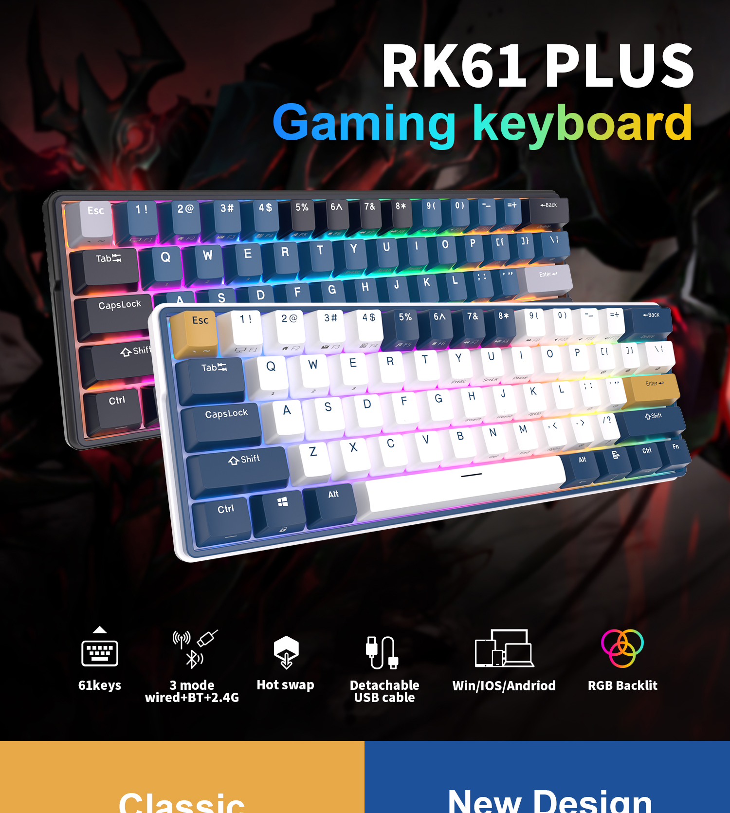 Mô tả Bàn phím cơ ROYAL KLUDGE Rk61Plus 2.4G Kh Ng D Y bluetooth 3.0 V Usb C Ba Ch có đèn nền Rgb - 1