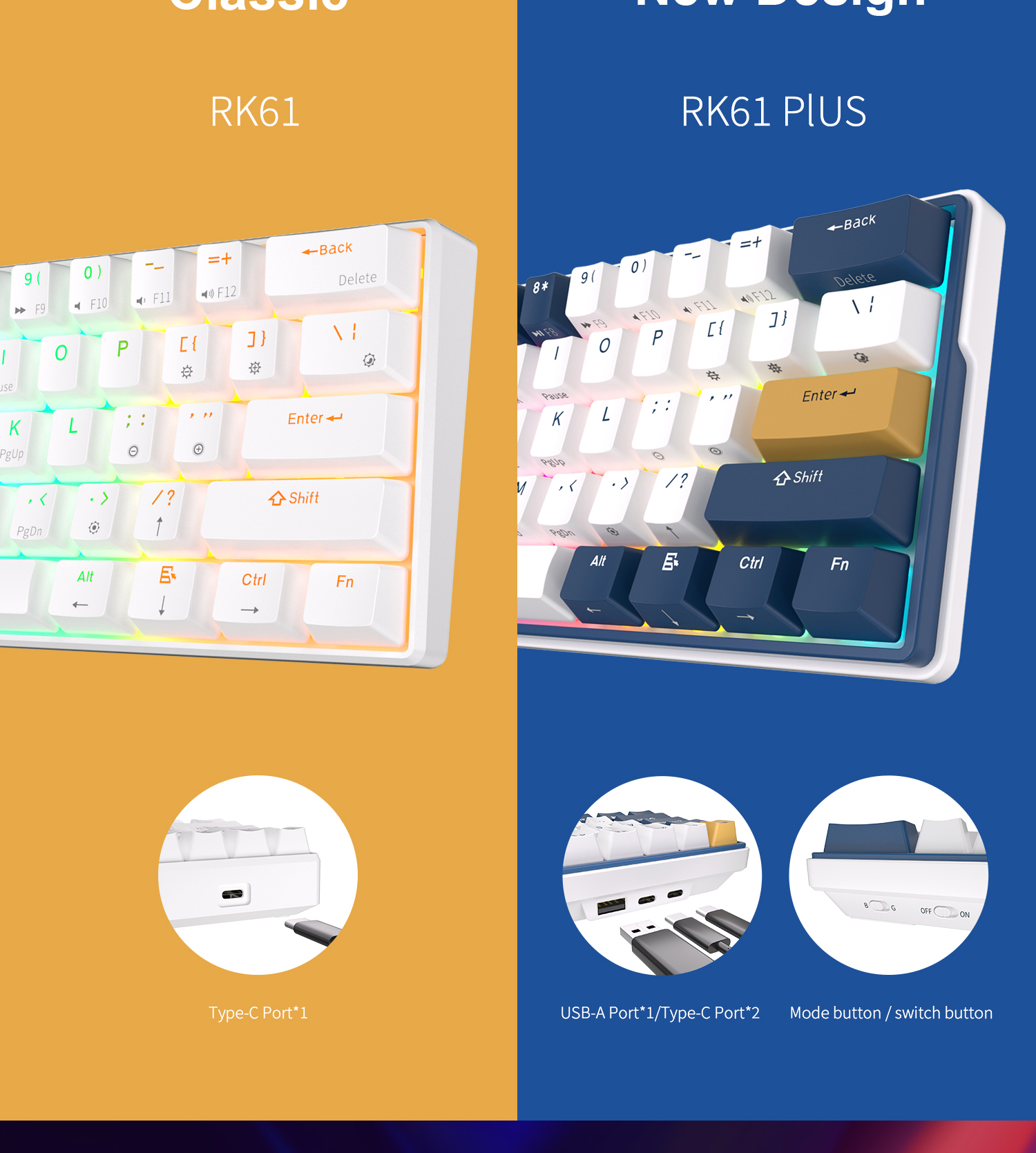 Mô tả Bàn phím cơ ROYAL KLUDGE Rk61Plus 2.4G Kh Ng D Y bluetooth 3.0 V Usb C Ba Ch có đèn nền Rgb - 2