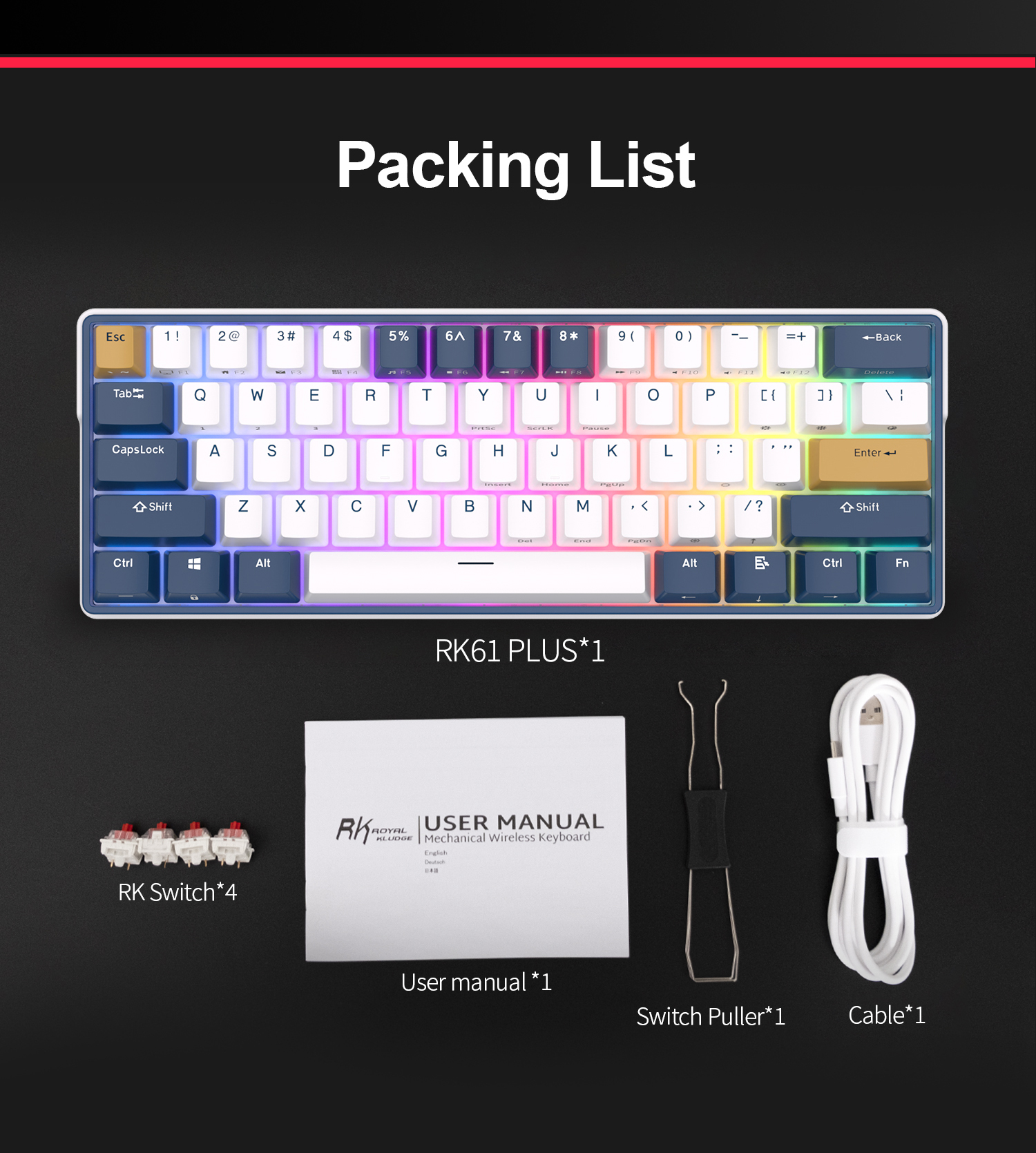 Mô tả Bàn phím cơ ROYAL KLUDGE Rk61Plus 2.4G Kh Ng D Y bluetooth 3.0 V Usb C Ba Ch có đèn nền Rgb - 11