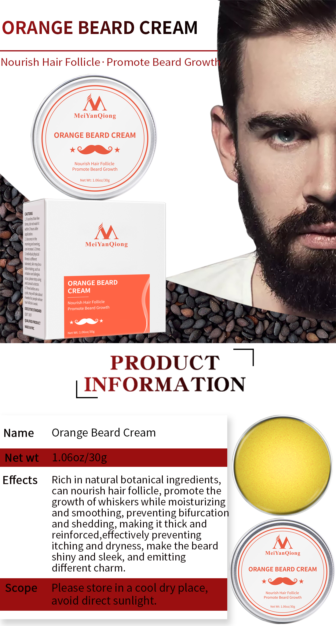 Mô tả MeiYanQiong kem râu Thúc Kích Mọc Chân Mày & Râu Cao Cấp Râu & Chân mày Chính Hãng 30g - 1