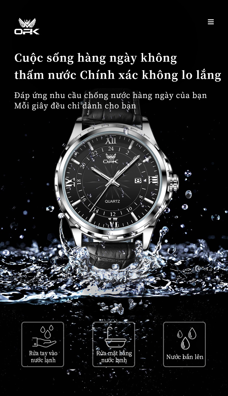 Mô tả Đồng hồ nam OPK 6003 dạ quang dây da chống nước có lịch đơn giản - 7