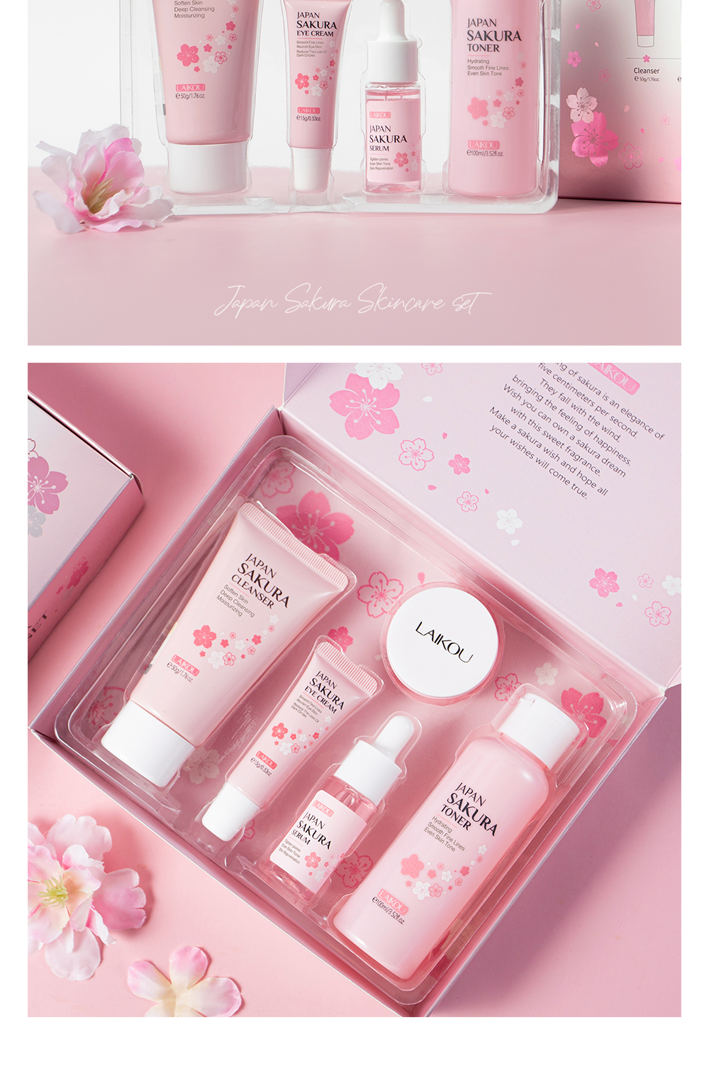 Mô tả Bộ 5 sản phẩm chăm sóc da mặt LAIKOU làm sáng và trẻ hóa làn da chiết xuất hoa anh đào - 12