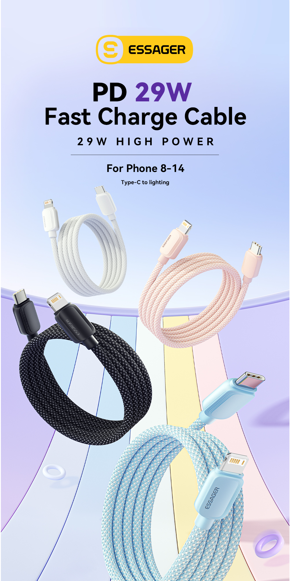 Mô tả Dây cáp sạc nhanh ESSAGER Type C sang IOS PD 29W thích hợp cho ip 14 - 2