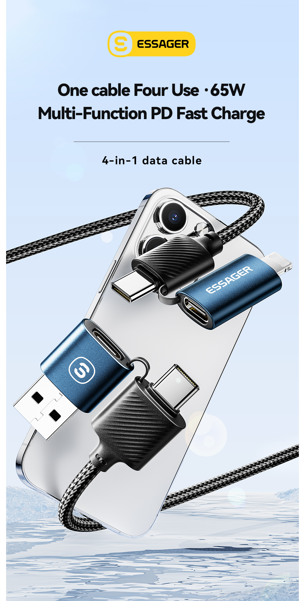 Mô tả Dây cáp sạc ESSAGER 4 trong 1 USB Type C ios 65W fsat cho điện thoại - 1
