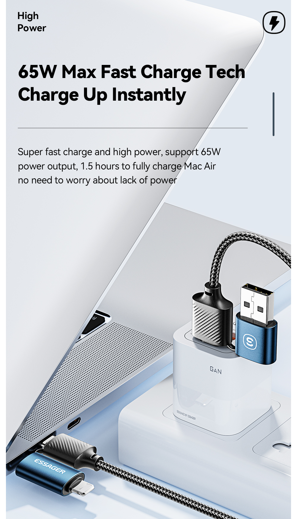 Mô tả Dây cáp sạc ESSAGER 4 trong 1 USB Type C ios 65W fsat cho điện thoại - 3