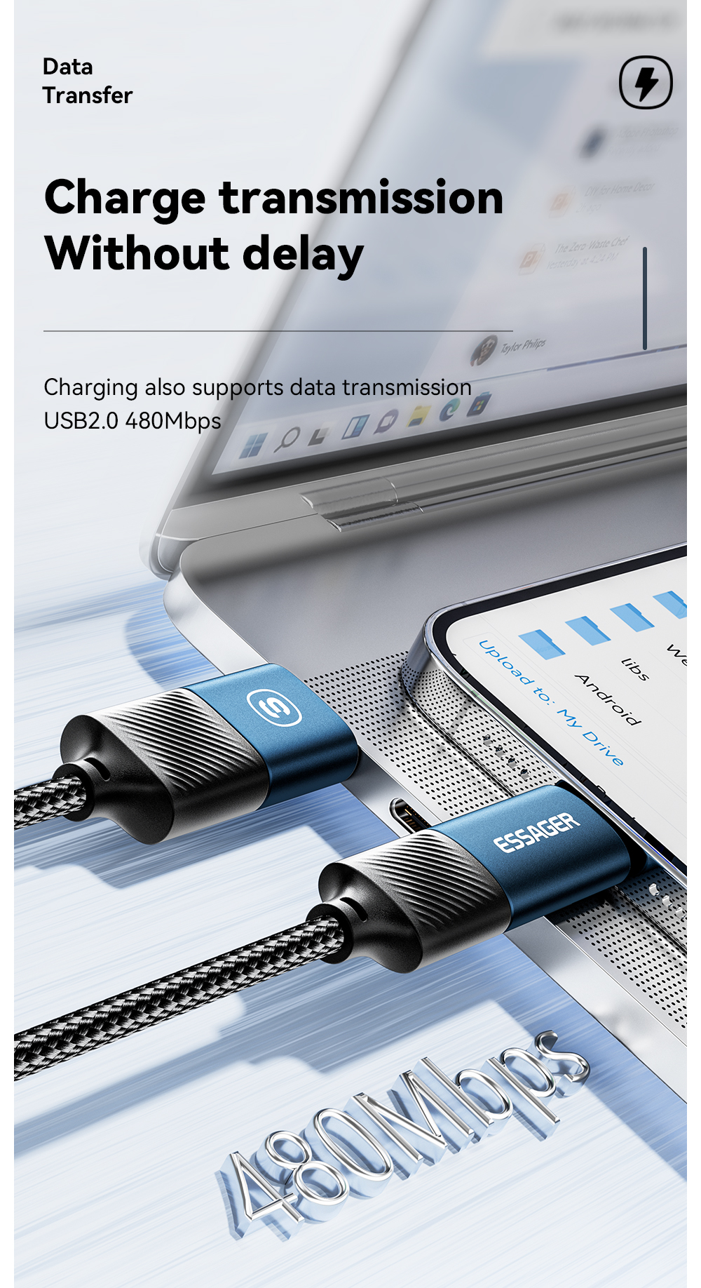 Mô tả Dây cáp sạc ESSAGER 4 trong 1 USB Type C ios 65W fsat cho điện thoại - 7