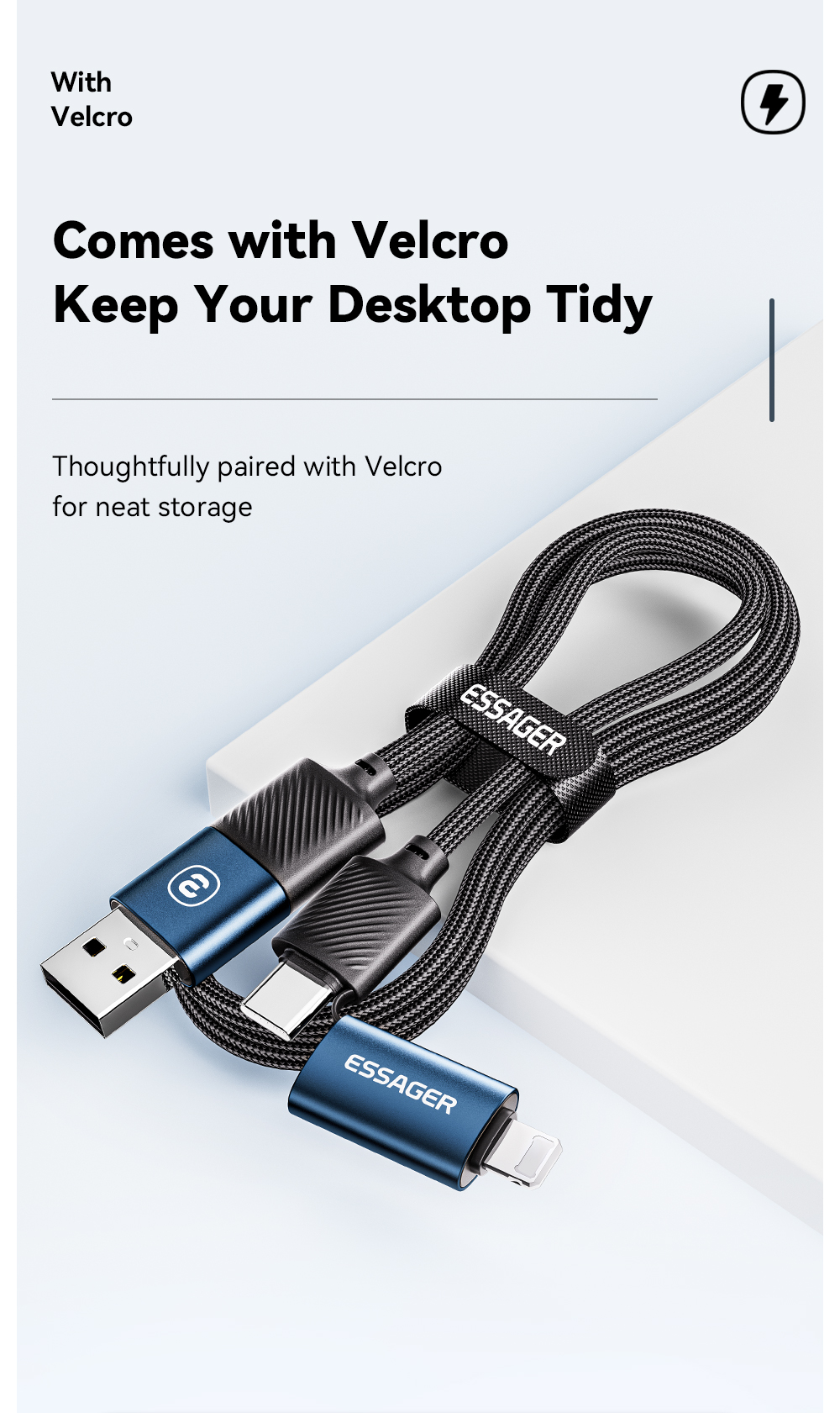 Mô tả Dây cáp sạc ESSAGER 4 trong 1 USB Type C ios 65W fsat cho điện thoại - 10