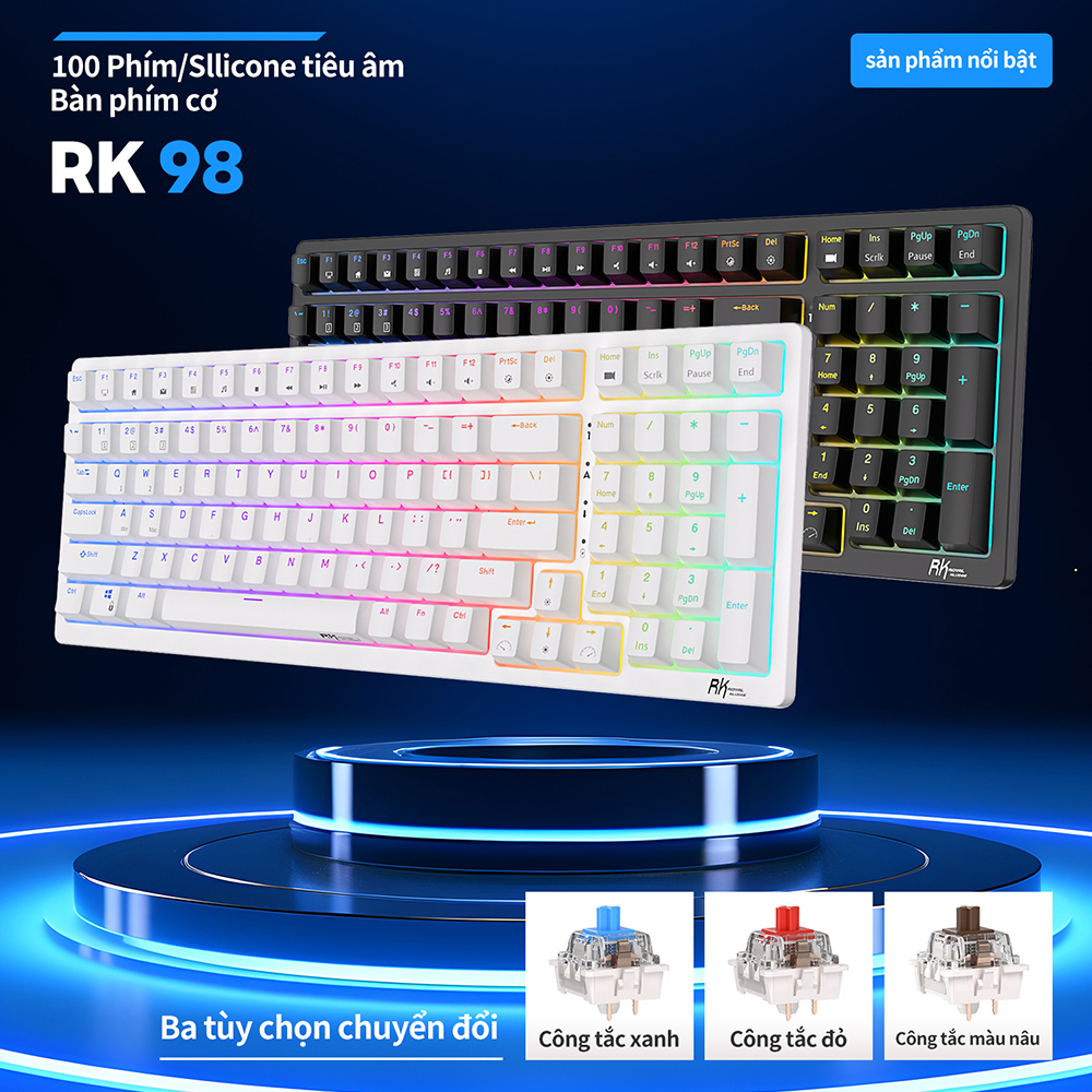 Mô tả Bàn phím cơ khí ROYAL KLUDGE RK98 98 phím RGB Backlight hỗ trợ cắm nóng với ba chế độ Bluetooth 2.4G không dây/có dây - 1