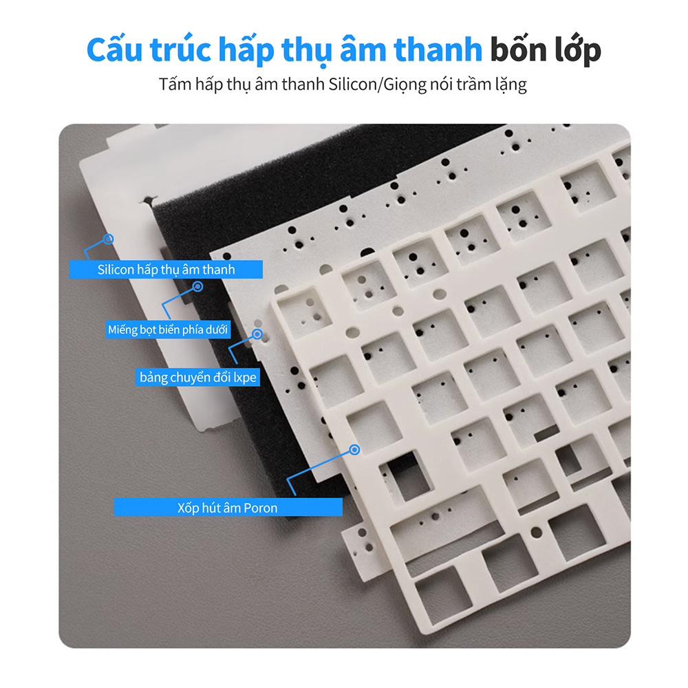 Mô tả Bàn phím cơ khí ROYAL KLUDGE RK98 98 phím RGB Backlight hỗ trợ cắm nóng với ba chế độ Bluetooth 2.4G không dây/có dây - 6