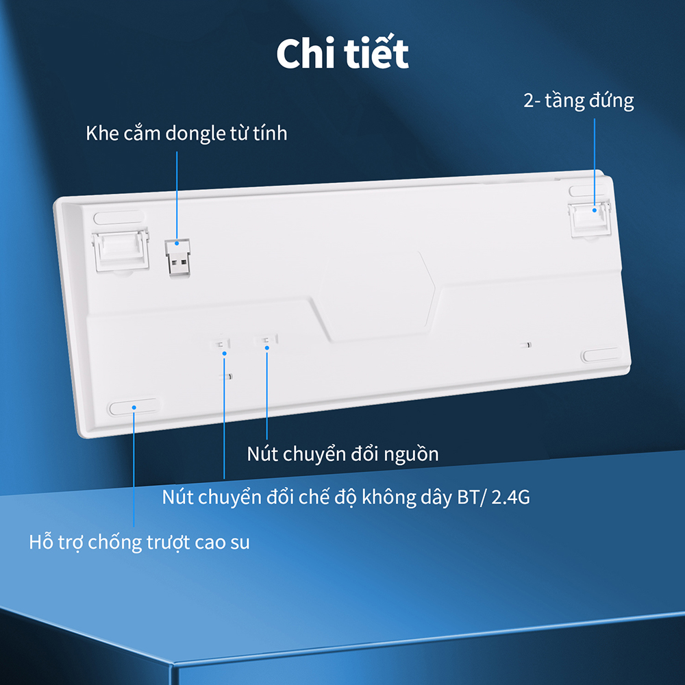 Mô tả Bàn phím cơ khí ROYAL KLUDGE RK98 98 phím RGB Backlight hỗ trợ cắm nóng với ba chế độ Bluetooth 2.4G không dây/có dây - 9