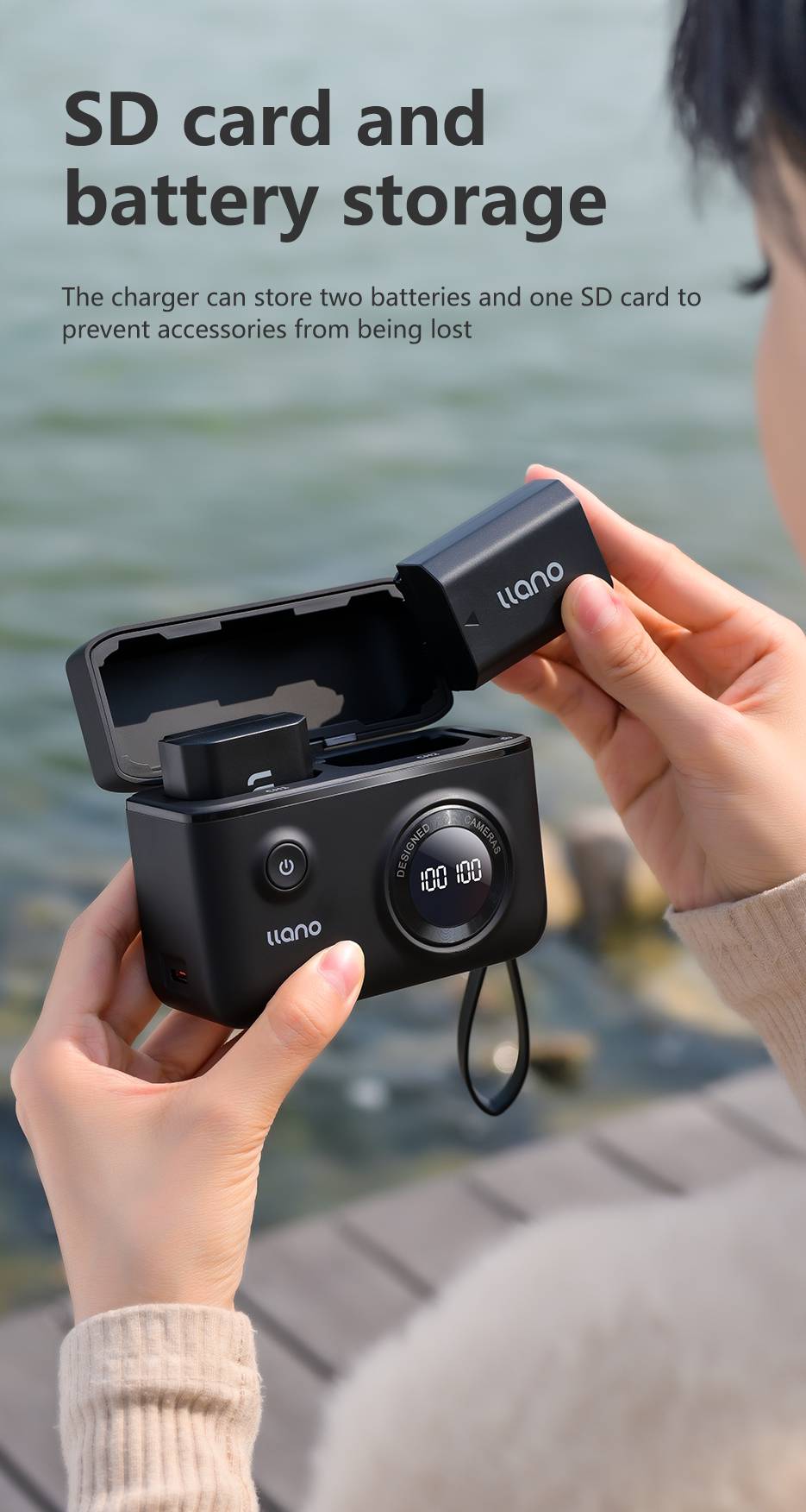 Mô tả Bộ sạc pin máy ảnh kỹ thuật số LLANO với ngăn đựng thẻ sd cho Sony np-fz100 - 8