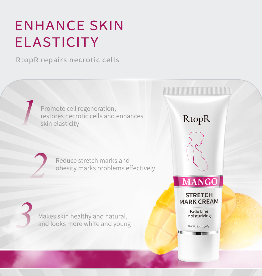 Mô tả RtopR Xoài Xóa Sẹo Mang Thai Kem Rạn Da Kem Làm Săn Chắc Cơ Thể 40g RtopR Mango Remove Pregnancy Stretch Marks Maternity Cream - 3