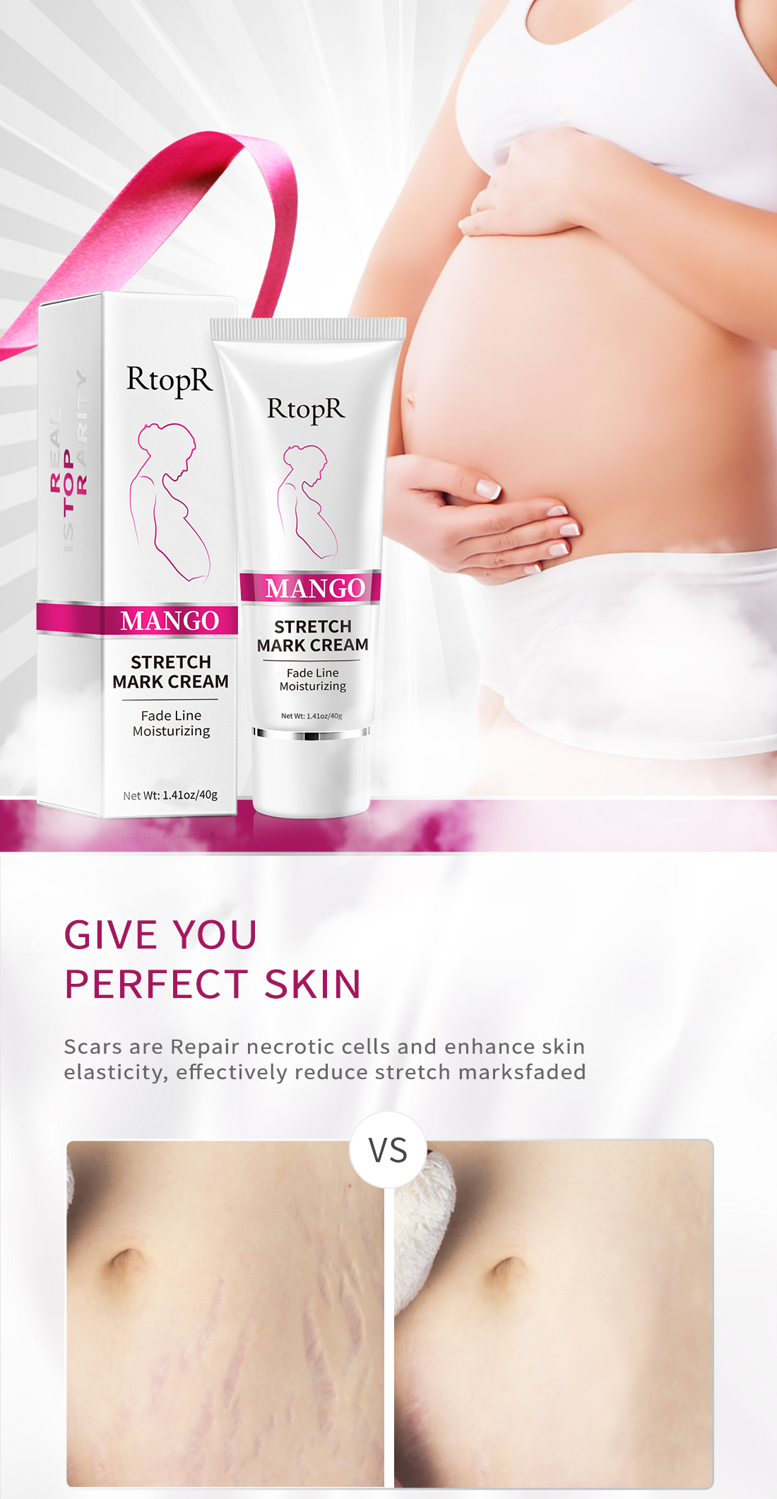Mô tả RtopR Xoài Xóa Sẹo Mang Thai Kem Rạn Da Kem Làm Săn Chắc Cơ Thể 40g RtopR Mango Remove Pregnancy Stretch Marks Maternity Cream - 7