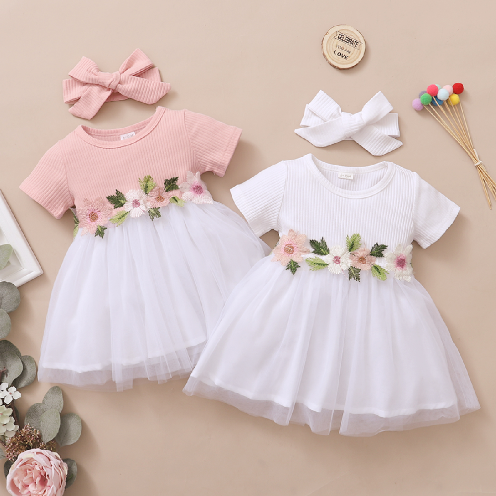 Mô tả Đầm công chúa MIKRDOO tay ngắn đính hoa thêu + băng đô thiết kế thời trang phong cách mùa hè cho bé gái 0-3 tuổi - 2