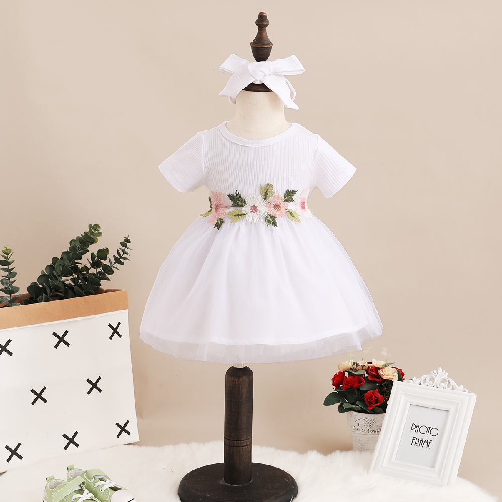 Mô tả Đầm công chúa MIKRDOO tay ngắn đính hoa thêu + băng đô thiết kế thời trang phong cách mùa hè cho bé gái 0-3 tuổi - 3